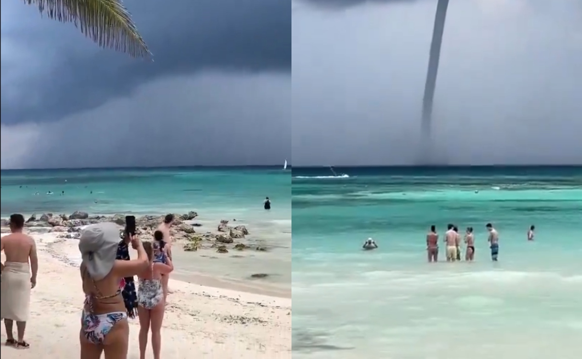 Impactante tromba marina sorprende a turistas en Tulum. ¿Qué es este fenómeno?