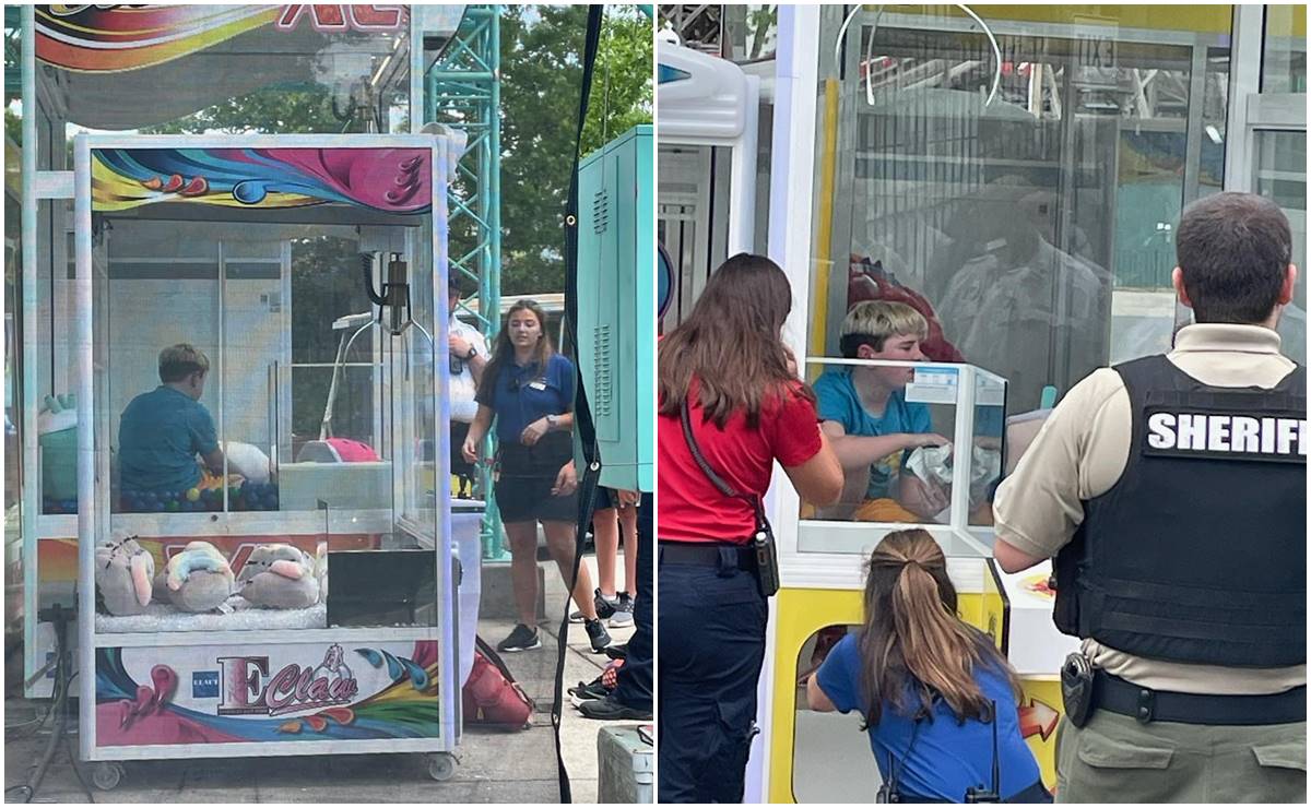 ¿Cómo lo hizo? Menor queda atrapado en máquina de peluches en parque de diversiones