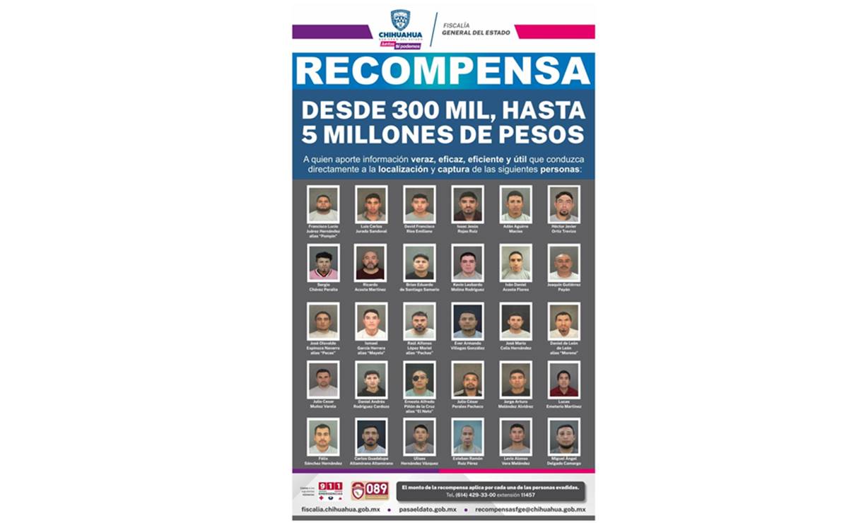 Lanzan recompensa de hasta 5mdp por los 30 reos fugados del Cereso 3 en Ciudad Juárez