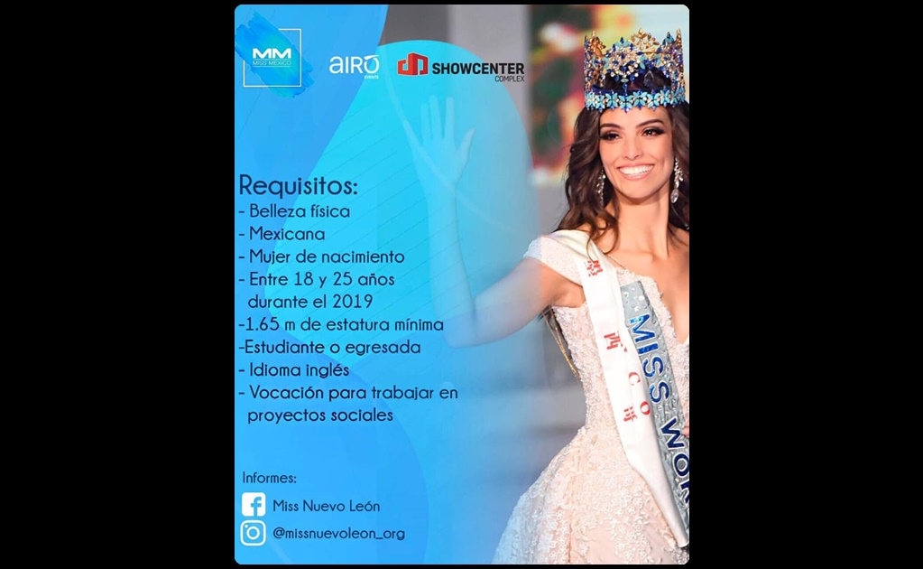 Buscan “mujeres de nacimiento” y con “belleza física” para Miss Nuevo León 
