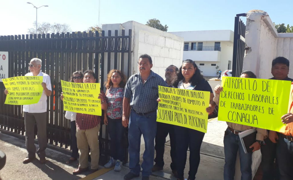 Protestan trabajadores de Conagua Yucatán por despidos injustificados