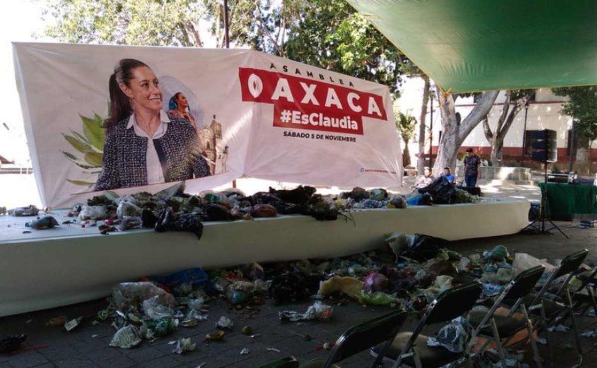 Trabajadores de recolección arrojan basura en evento de Morena a favor de Sheinbaum  