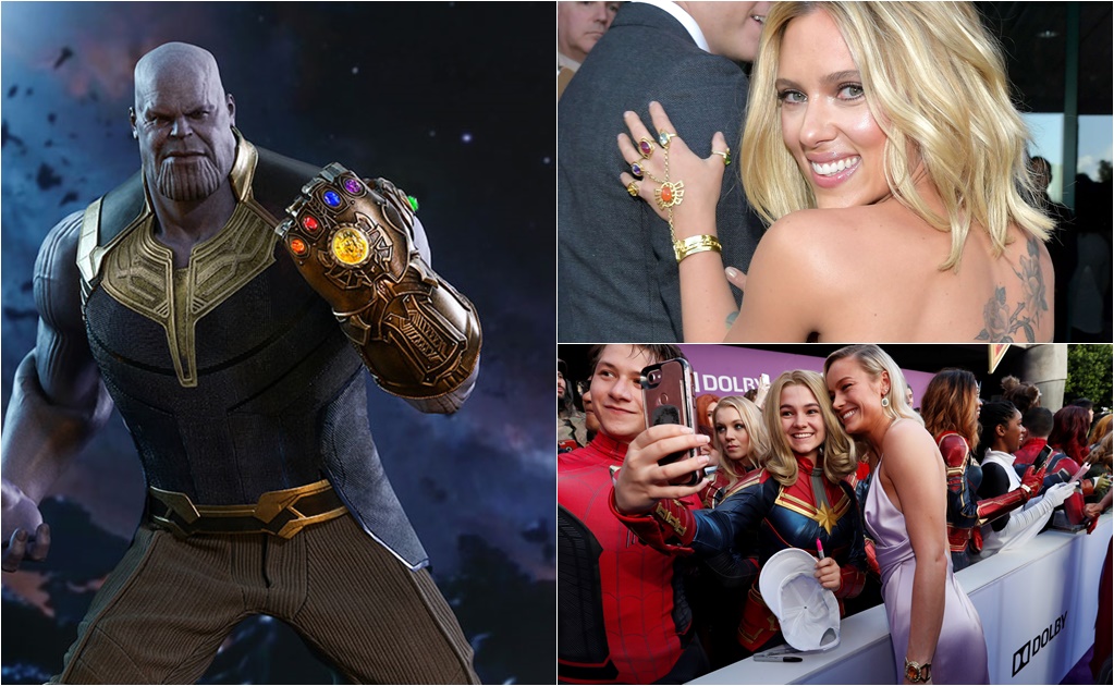 Scarlett y Larson portan las gemas del infinito en alfombra de "Avengers: Endgame"