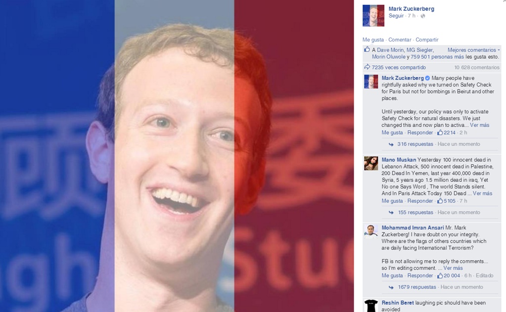 Facebook brinda apoyo a Francia tras atentados