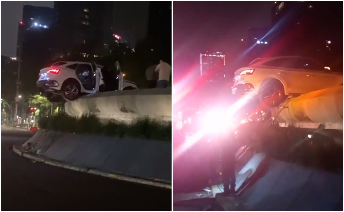 Audi choca en Reforma y termina montado sobre la Diana Cazadora