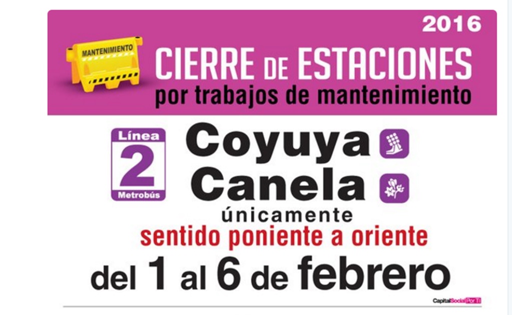 Cerrarán Coyuya y Canela del Metrobús por obras