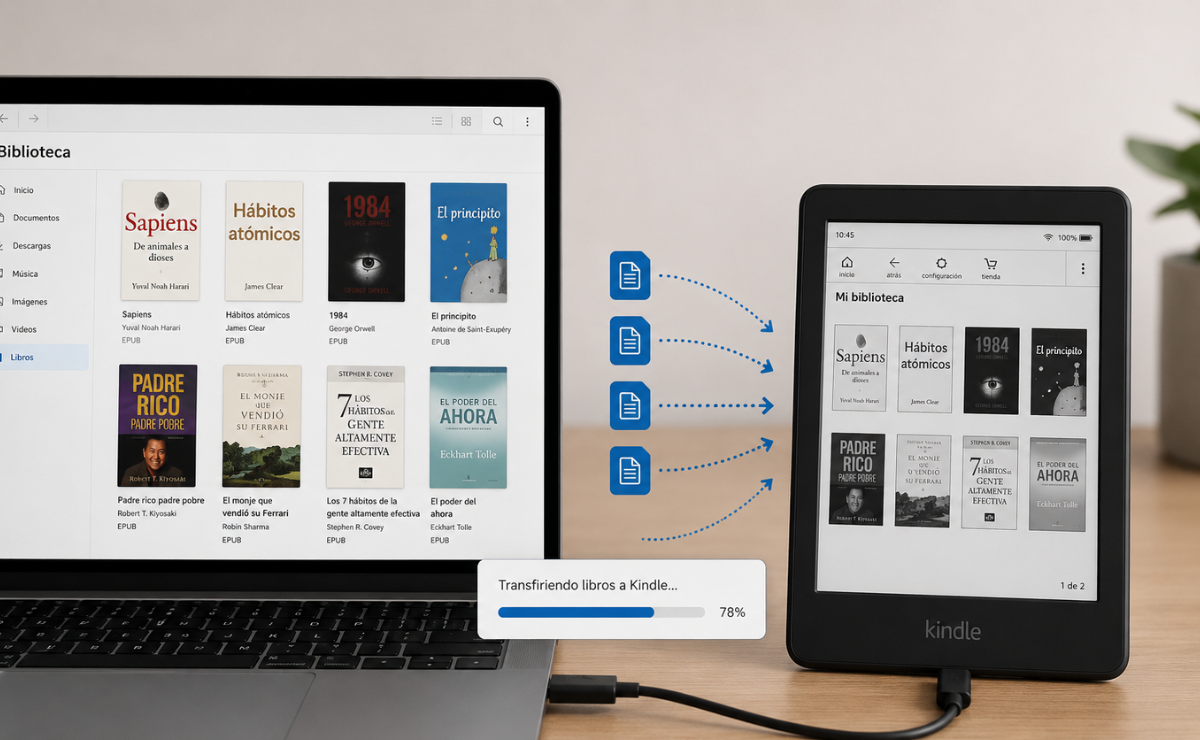 Puedes pasar libros electrónicos de hasta 200 MB de tu computadora a tu Kindle. Foto: Imagen generada con IA