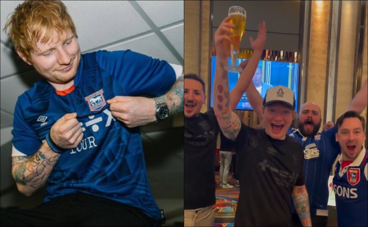 VIDEO: Ed Sheeran festejó el ascenso del Ipswich Town a la Premier League bebiendo cerveza