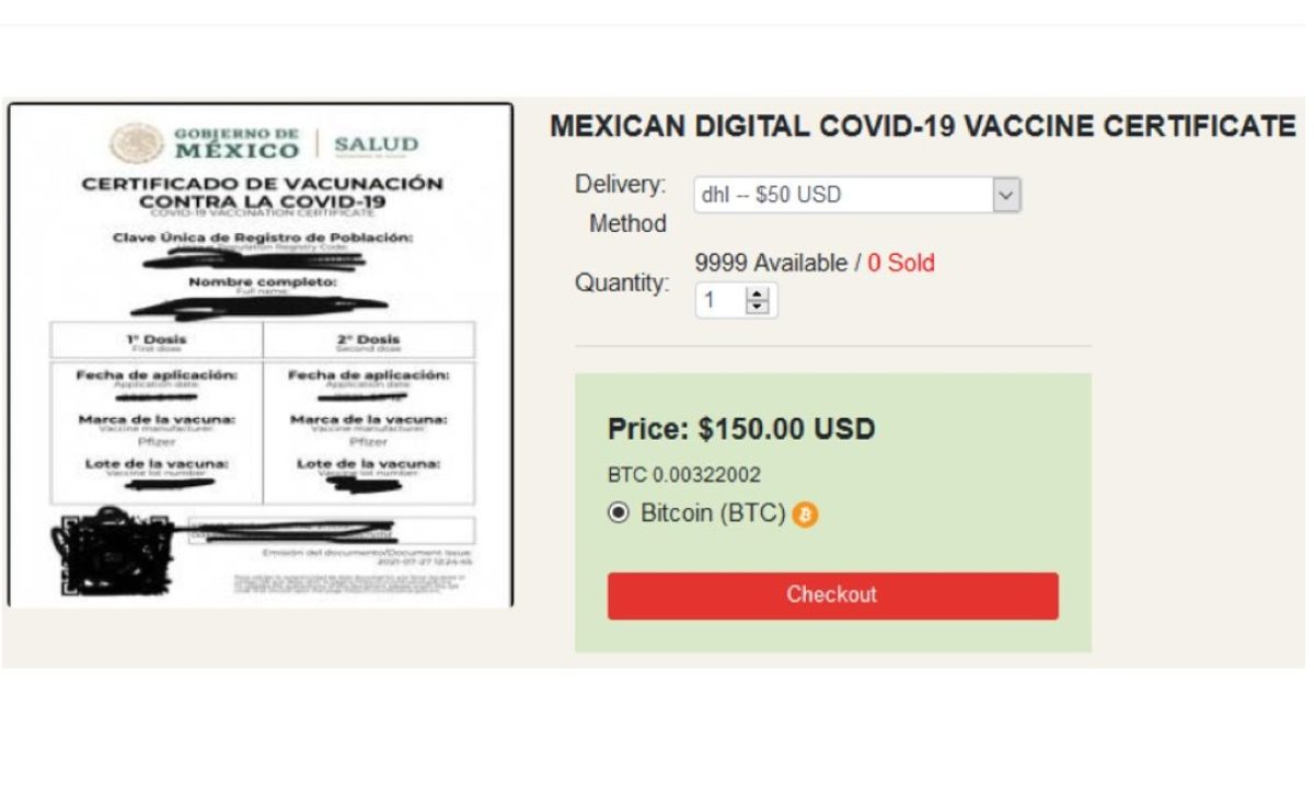 Venden certificados de vacunación falsos en la Dark Web 
