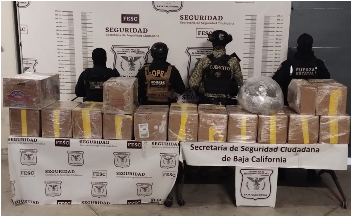 Tras persecución decomisan 311 kilos de metanfetaminas y 42 kilos de cocaína en BC