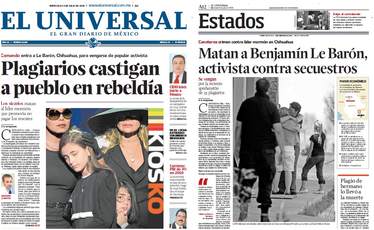 Así informaba EL UNIVERSAL el homicidio de Benjamín LeBarón en 2009