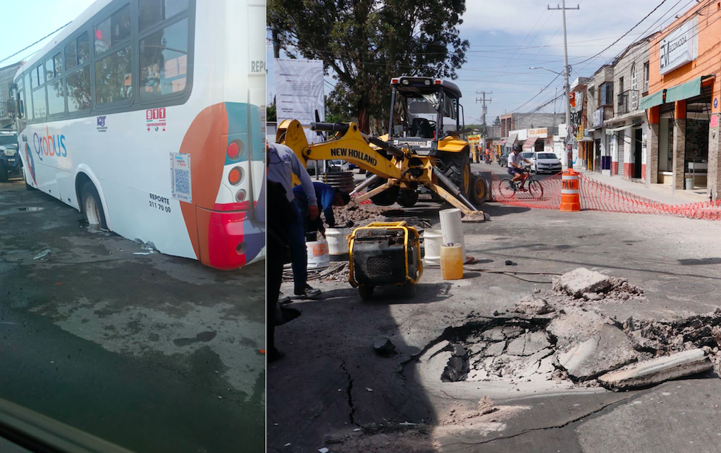 Qrobús cae a socavón; CEA ya reparó el hundimiento, indica 