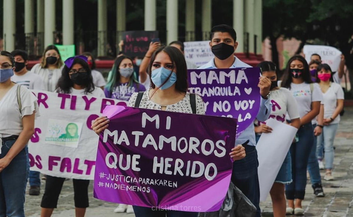 Manifestantes piden justicia para Karen en Matamoros, Tamaulipas