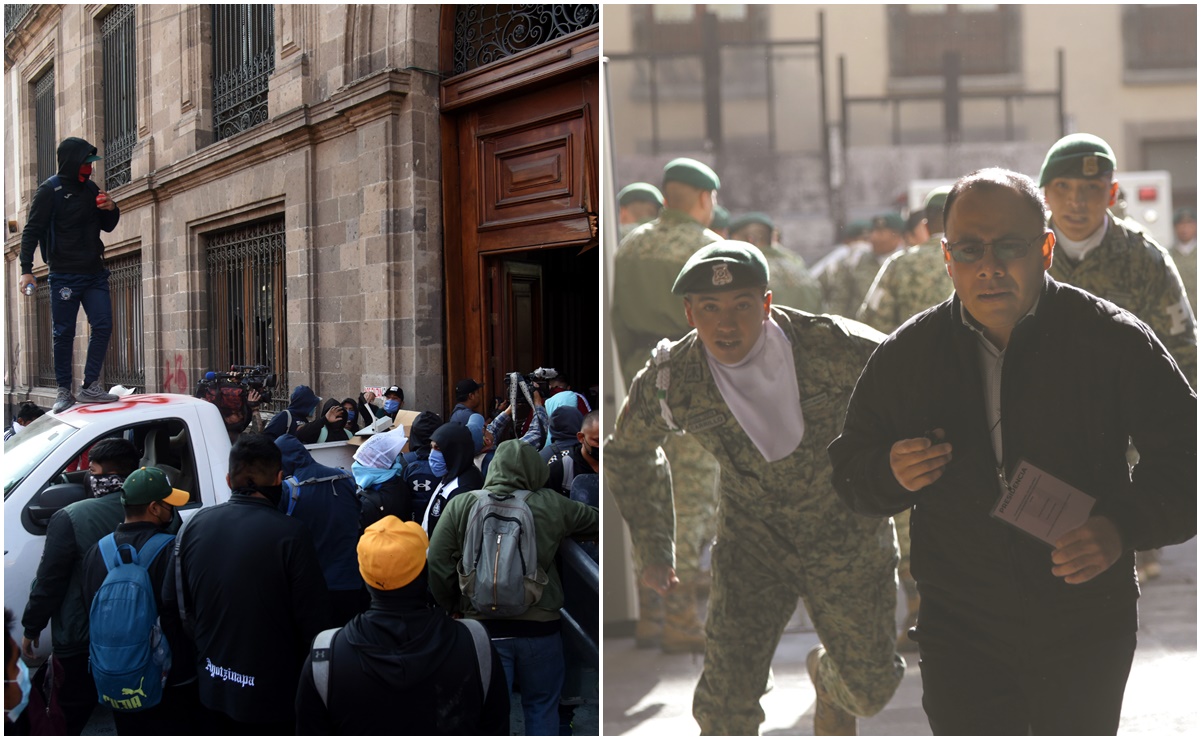 ¡Queremos diálogo!, gritaron antes de derribar la puerta de Palacio Nacional