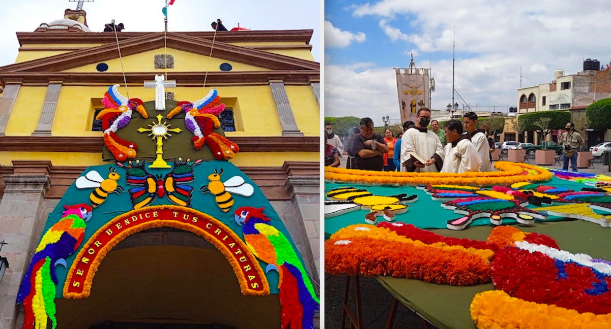 Así es la portada de La Cruz; se coloca para la fiesta más grande de los Concheros en Querétaro 