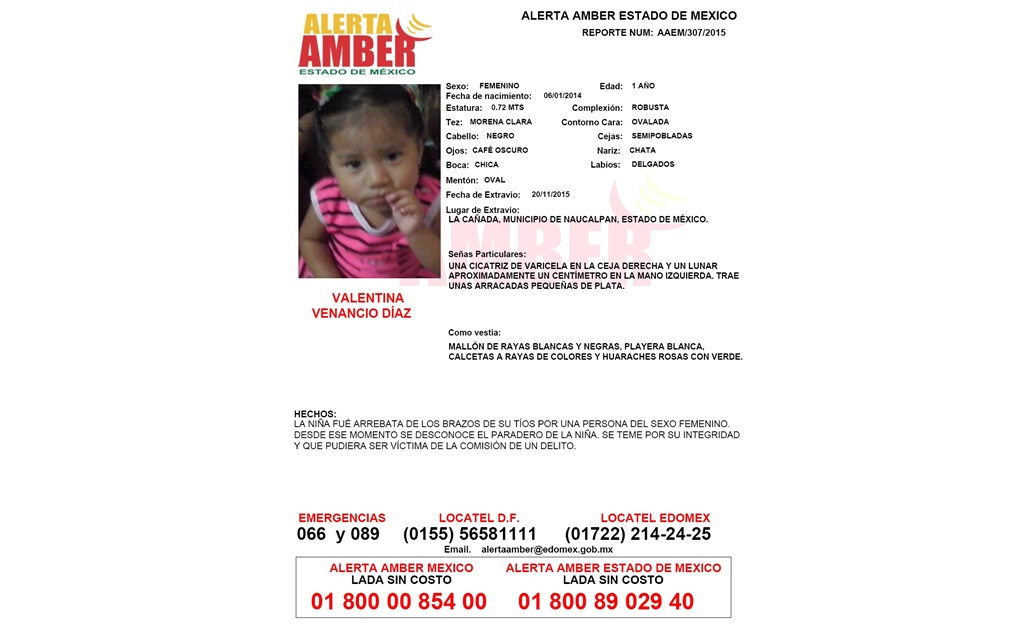 Emiten Alerta Amber por bebé robada en Naucalpan