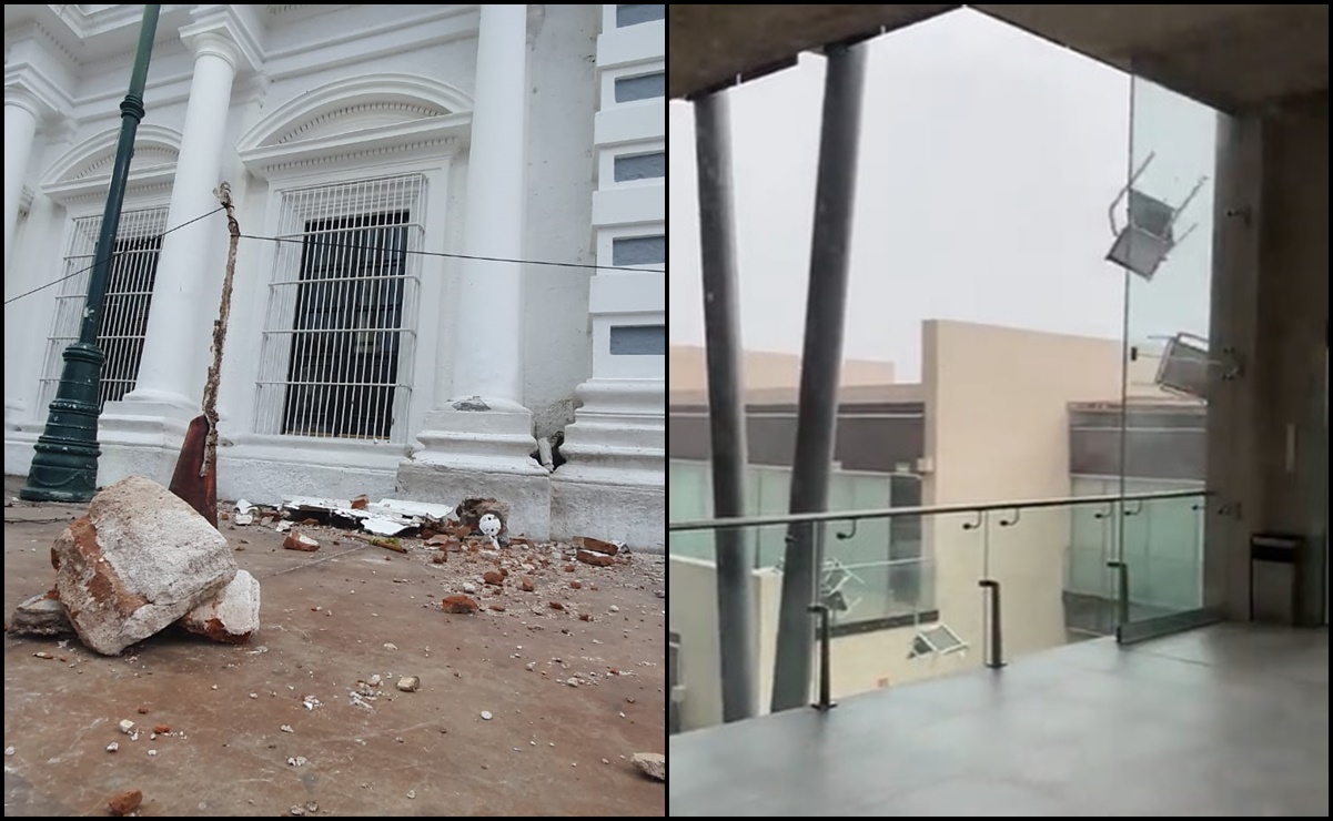 Lluvia y granizo provocan daños al palacio de Gobierno de Sonora; viento arranca árboles y espectaculares 
