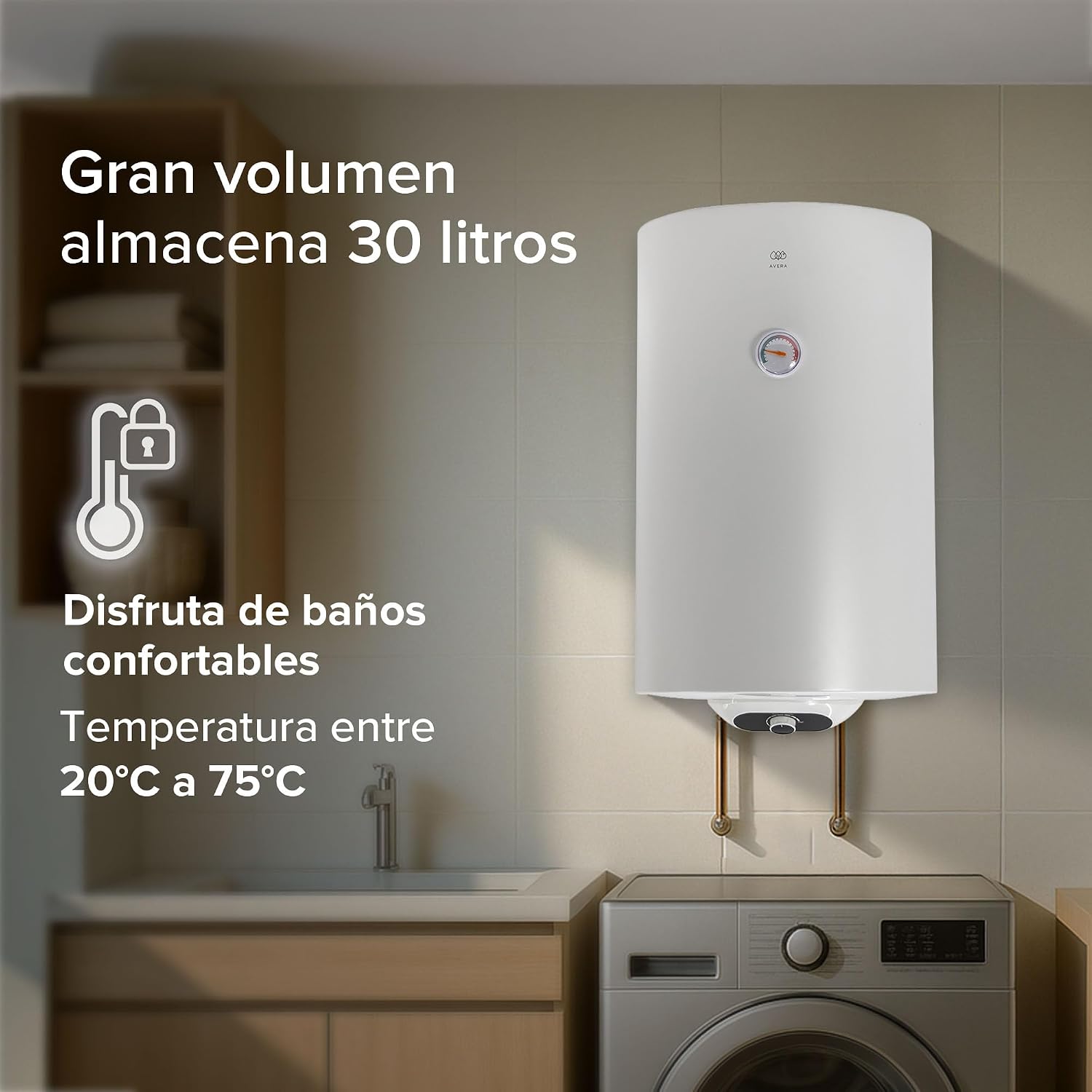 AVERA Calentador de agua eléctrico de depósito 30 L - Foto 3
