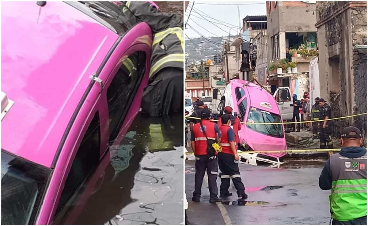 "Me jaló la tierra", dice taxista tras caer en enorme socavón en Milpa Alta