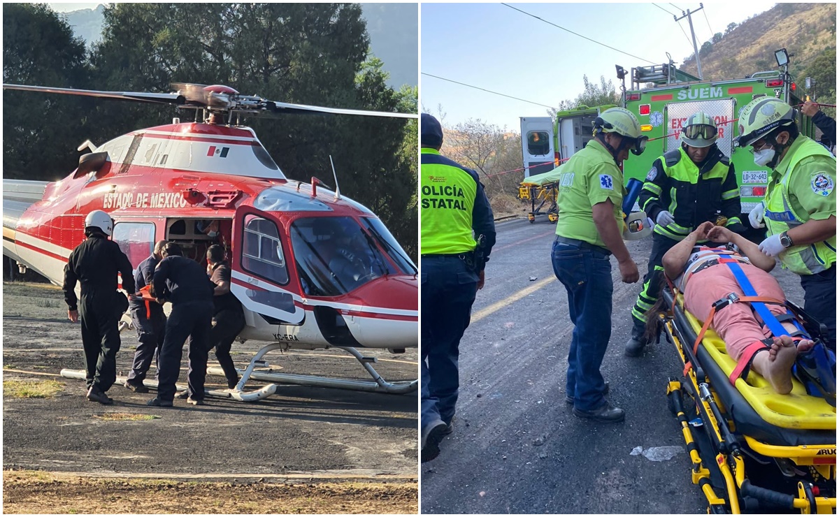 Helicóptero traslada a hospital de Toluca a heridos del accidente de la carretera Capulín-Chalma que dejó 18 muertos