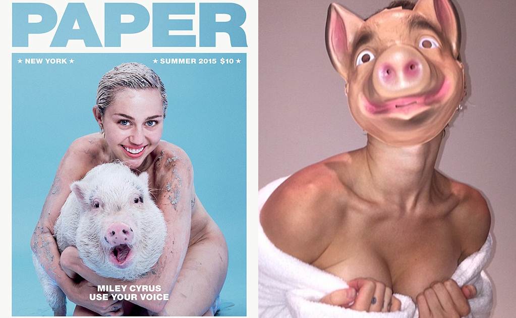 Cyrus, desnuda junto a cerda en revista