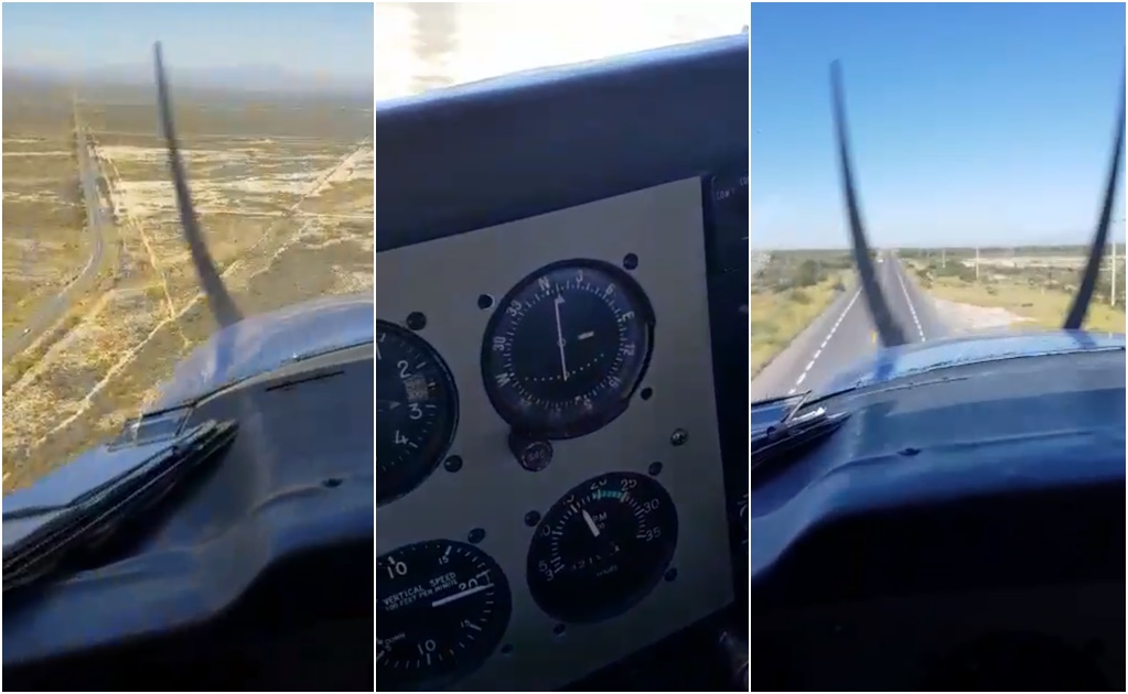 Captan aterrizaje de emergencia de avioneta en carretera de Monterrey
