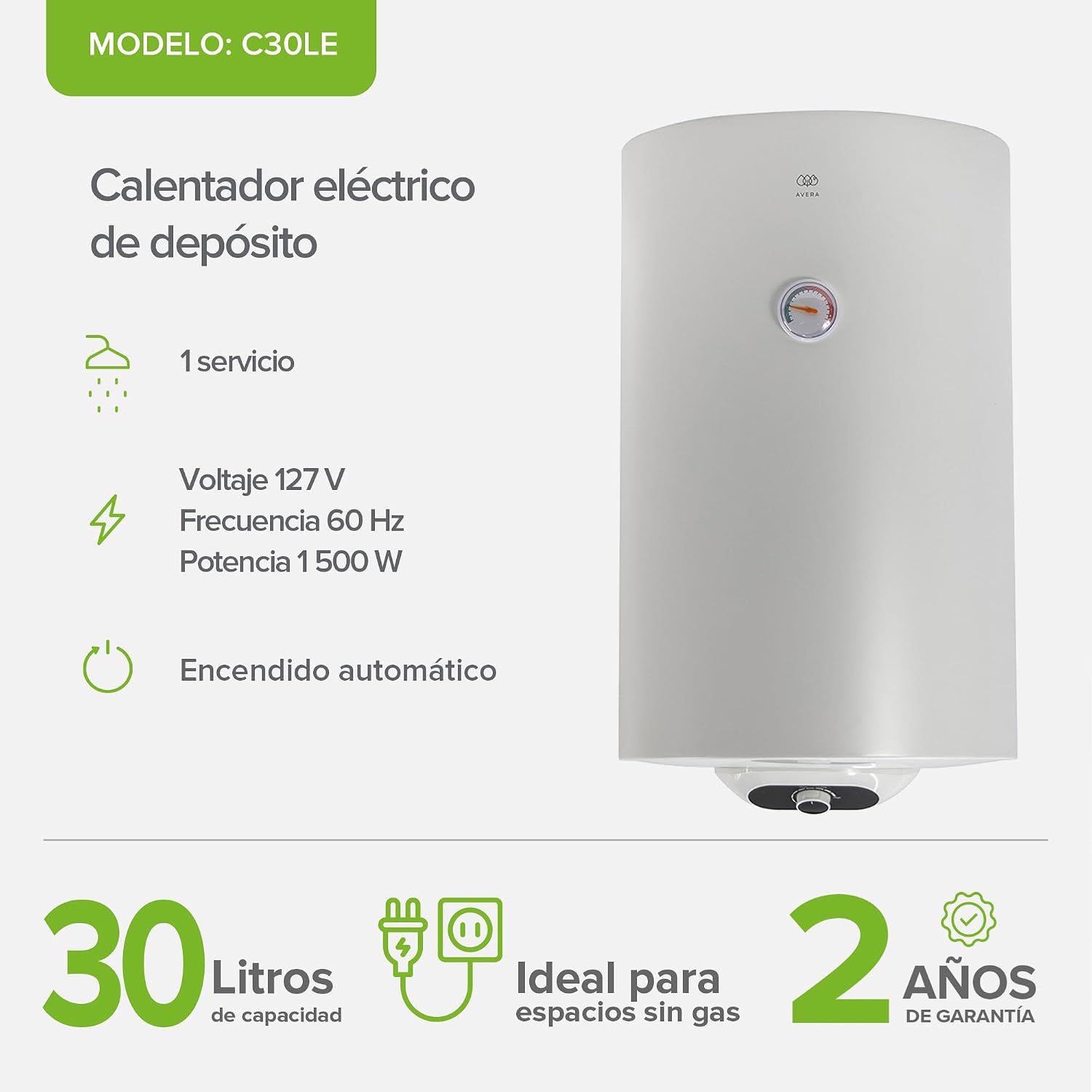 AVERA Calentador de agua eléctrico de depósito 30 L - Foto 5