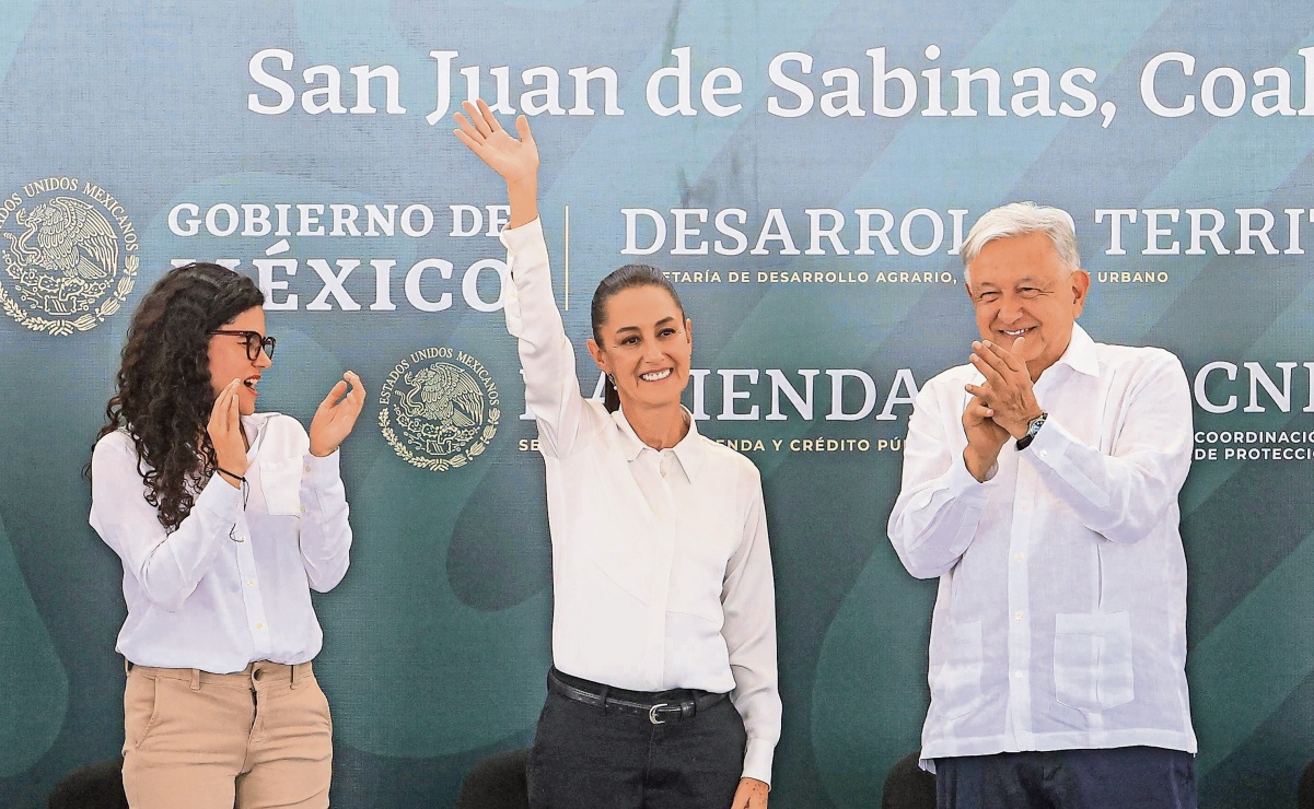 Claudia Sheinbaum y AMLO dividen porras en primera gira juntos