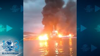 Incendio de un barco atunero en Colima