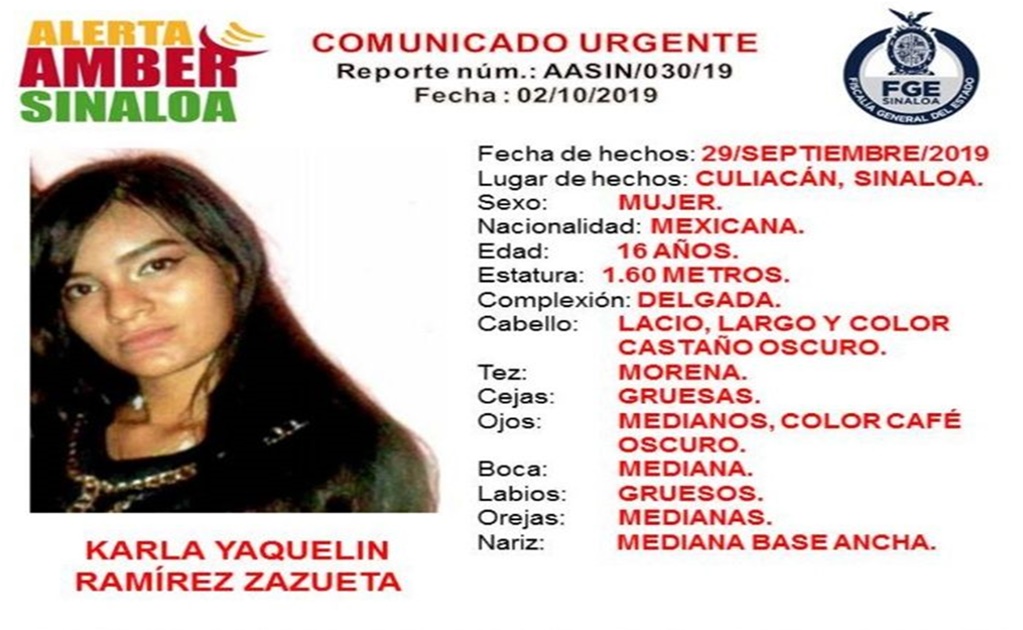 Activan Alerta Amber por la desaparición de Karla Yaquelin de 16 años en Culiacán