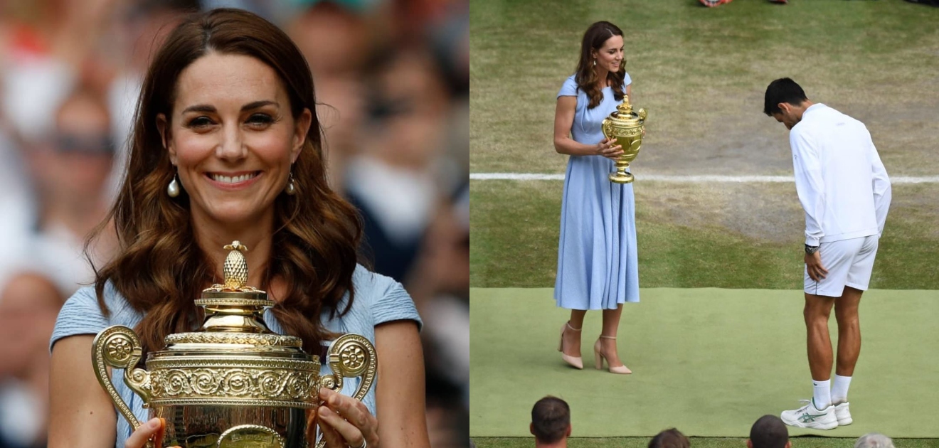 La duquesa de Cambridge, Kate Middleton, entrega el trofeo en la final más larga de Wimbledon