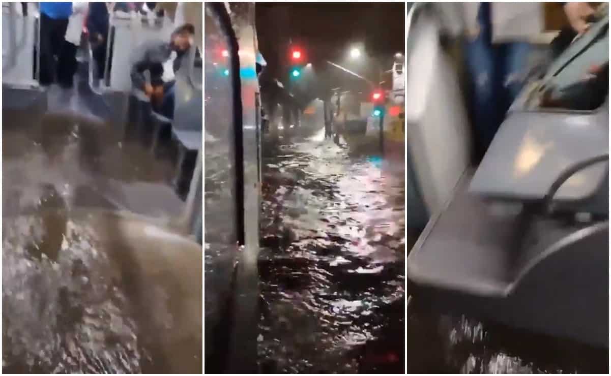 Como en el Titanic, Trolebús se inunda tras lluvia de anoche en CDMX