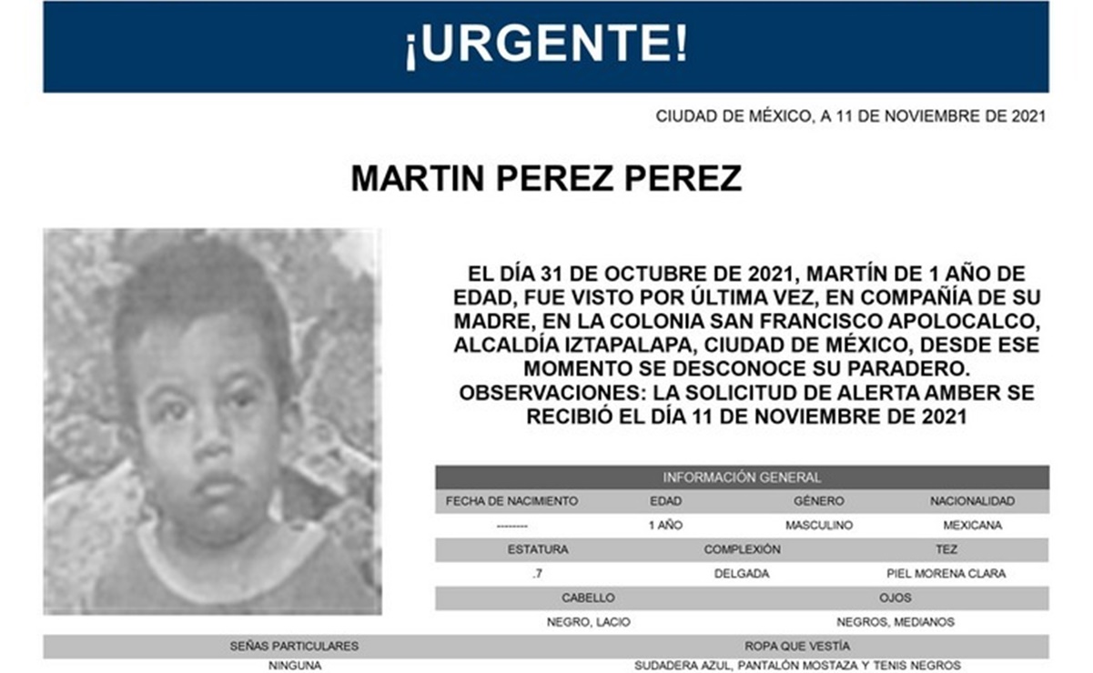Activan Alerta Amber por Martín, bebé de un año desaparecido en Iztapalapa