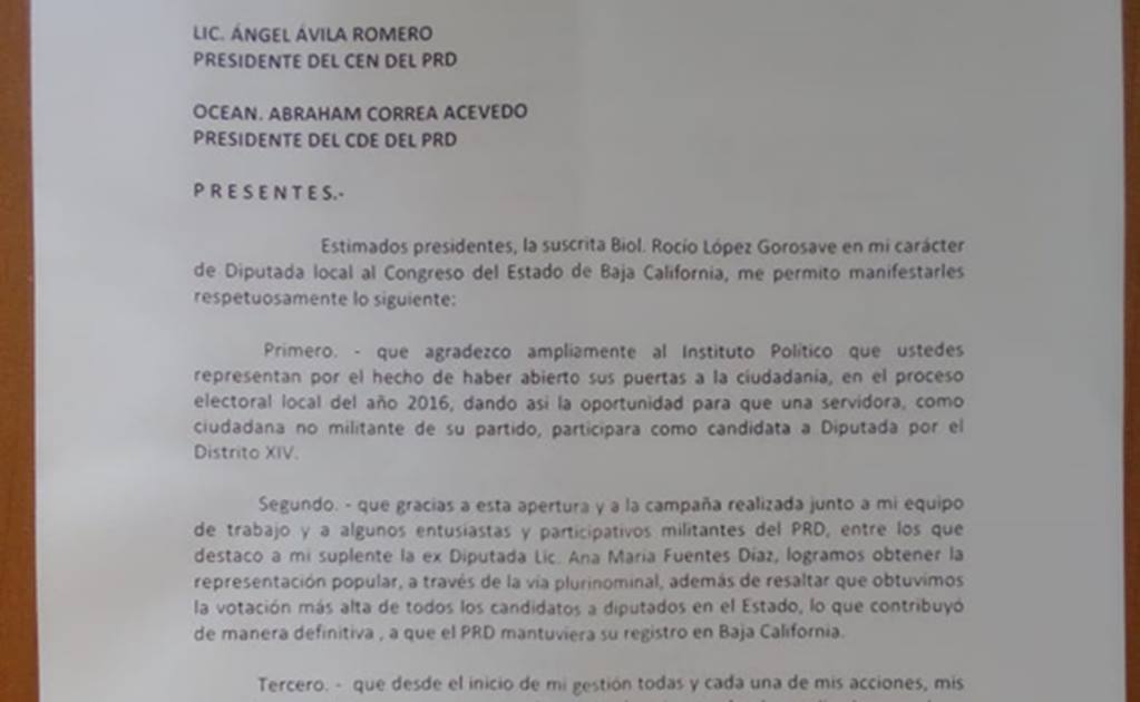 Renuncia única diputada del PRD en BC tras votar por ampliación de mandato de Bonilla
