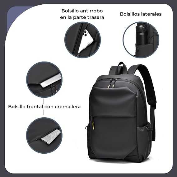 Mochila Impermeable Negra Material PU
