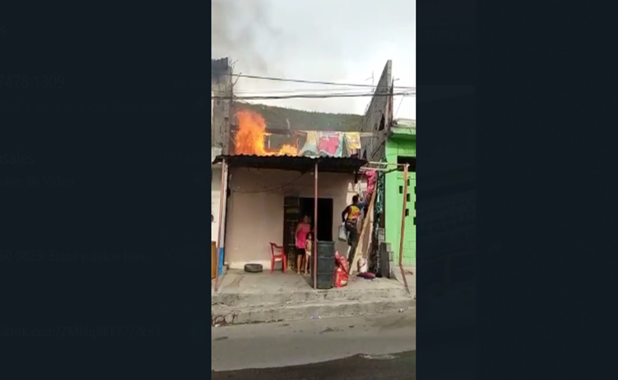 Repartidores de agua potable en pipas sofocan incendio de vivienda en Nuevo León: VIDEO