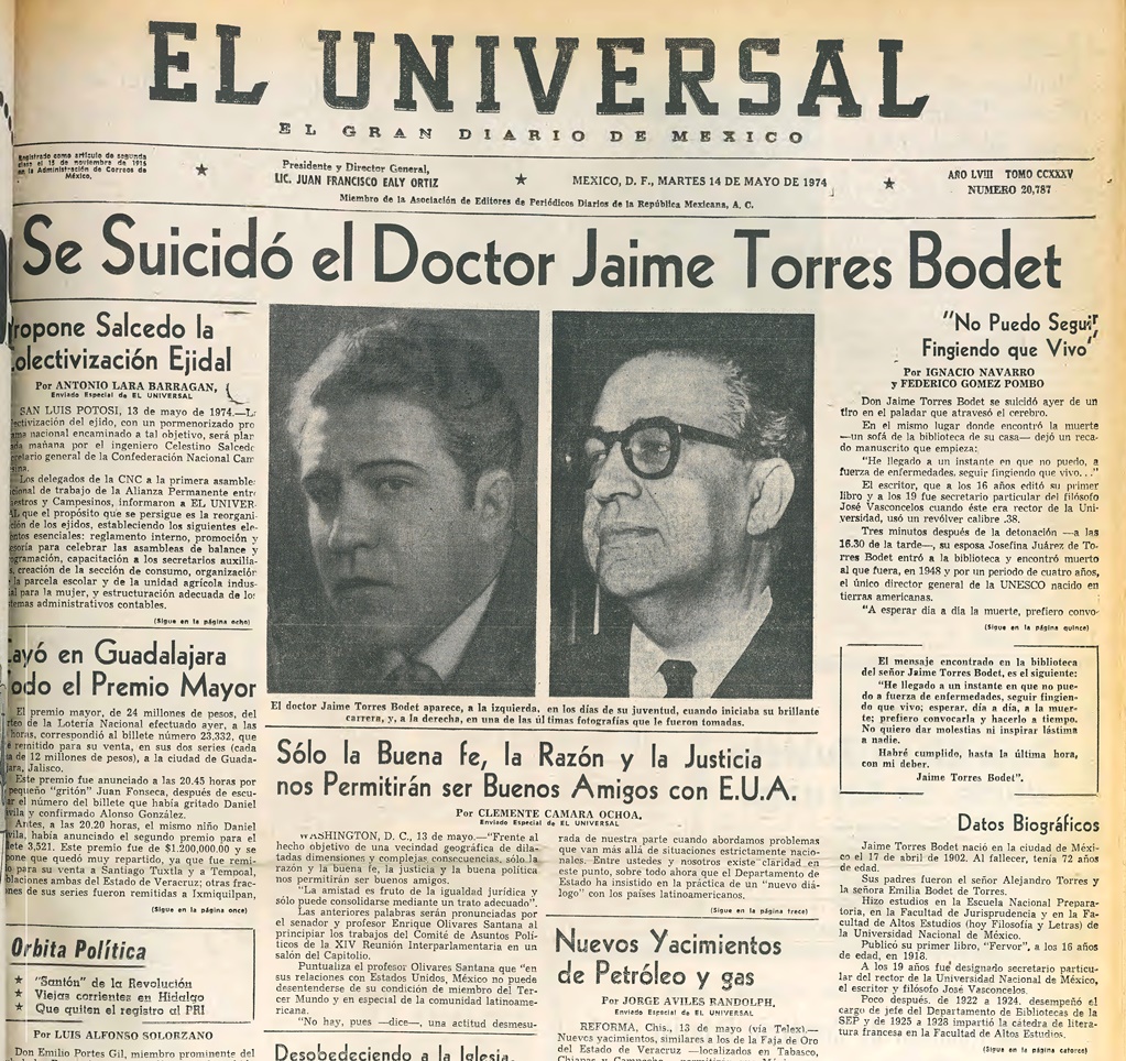 El día que se suicidó el poeta Jaime Torres Bodet 
