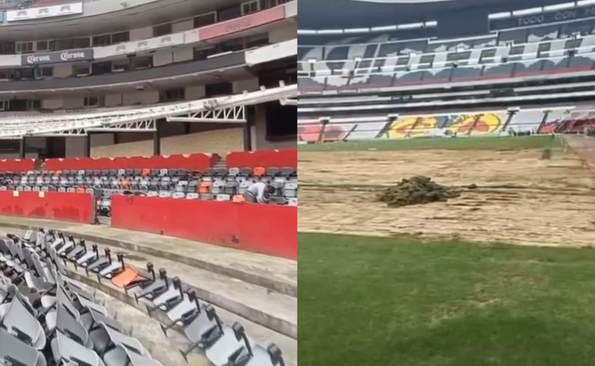 El estadio Azteca ya luce sin pasto y sin algunas butacas tras el inicio de la remodelación