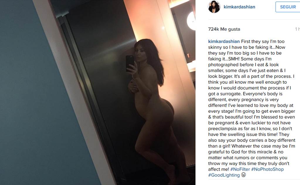 Kim Kardashian muestra su embarazo al desnudo