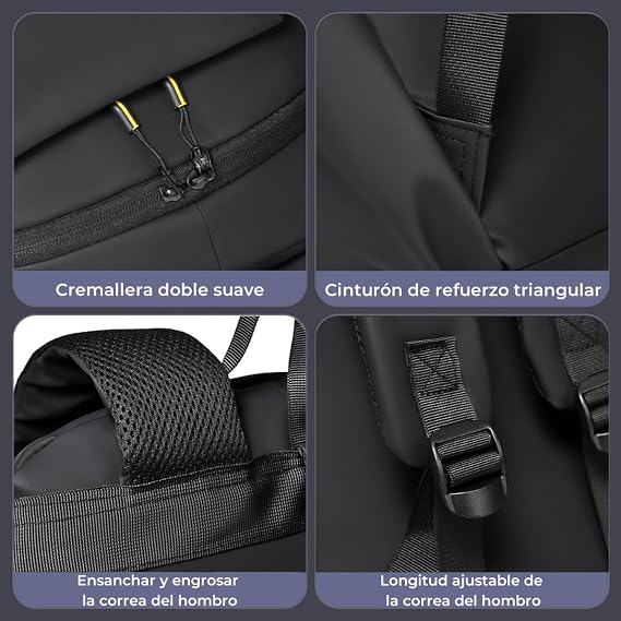 Mochila Impermeable Negra Cierre y Bolsillo Antirrobo