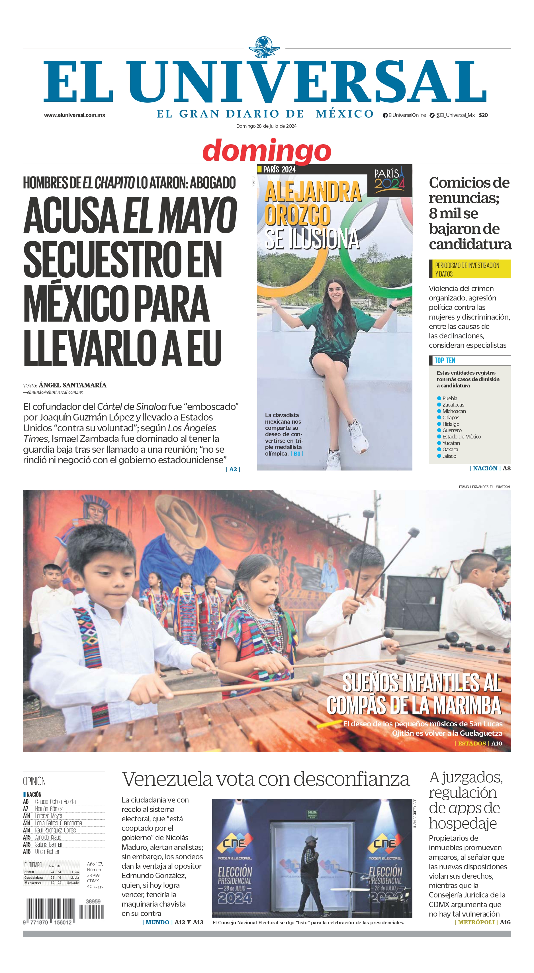 Portada impresa del 28 de junio de 2024