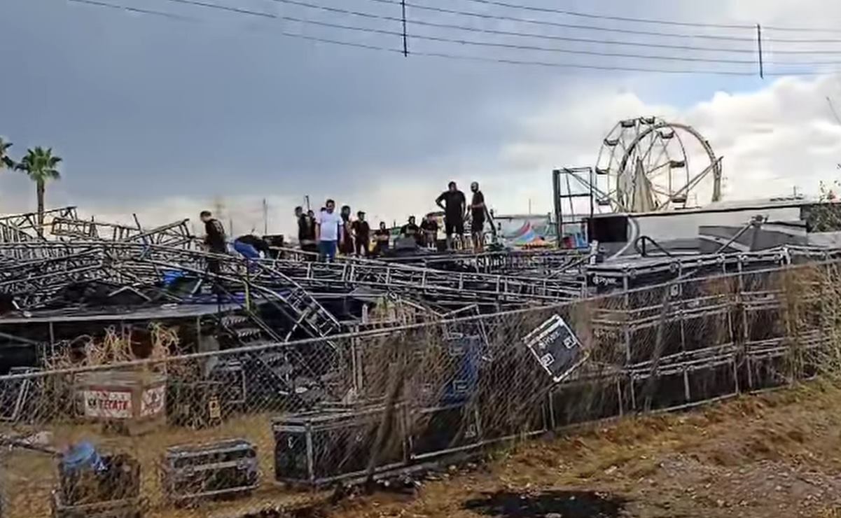 Fuertes vientos derrumban escenario donde se presentaría Edén Muñoz en Meoqui, Chihuahua