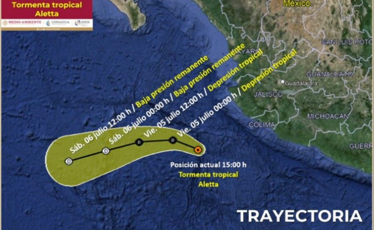 Tormenta Tropical Aletta se forma en el Pacífico mexicano; se esperan fuertes lluvias en Jalisco, Colima y Michoacán