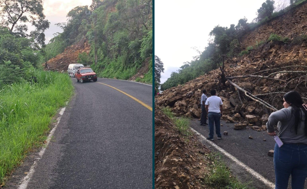 Deslave provoca cierre de carretera en el municipio de Chapulhuacán