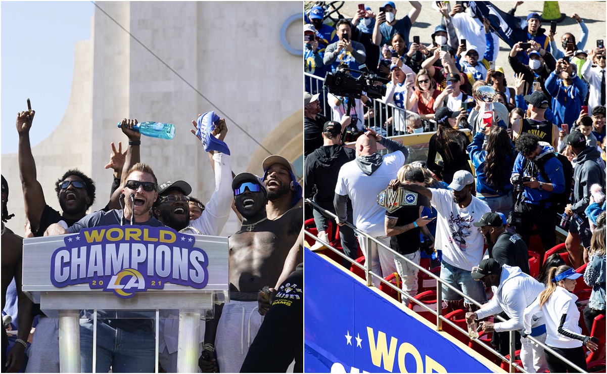 Los Rams realizan desfile con sus aficionados para celebrar la victoria en el Super Bowl 