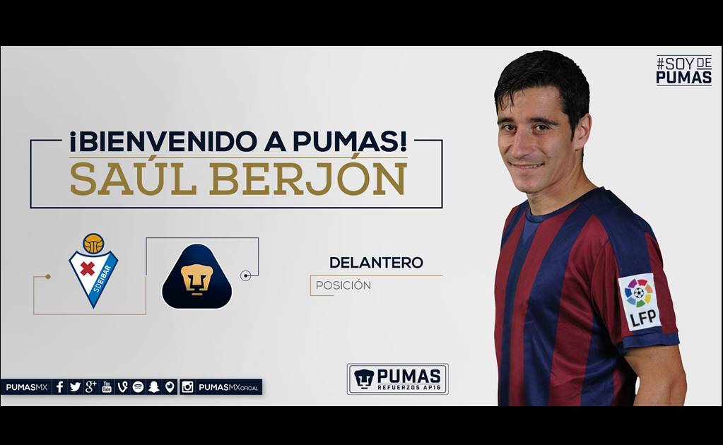 Saúl Berjón, nuevo jugador de Pumas 