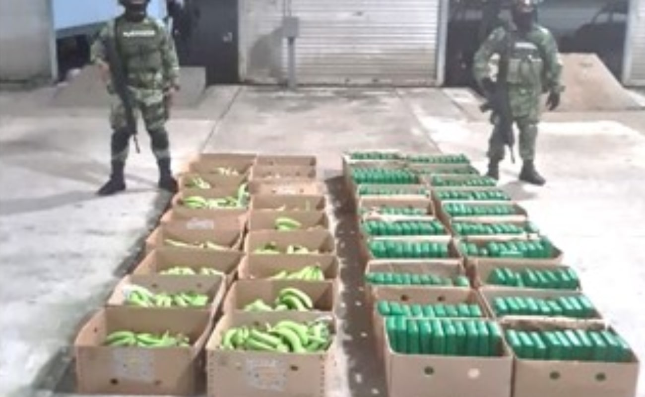 Aseguran cargamento de cocaína escondida en cajas de plátano en Huixtla, Chiapas 