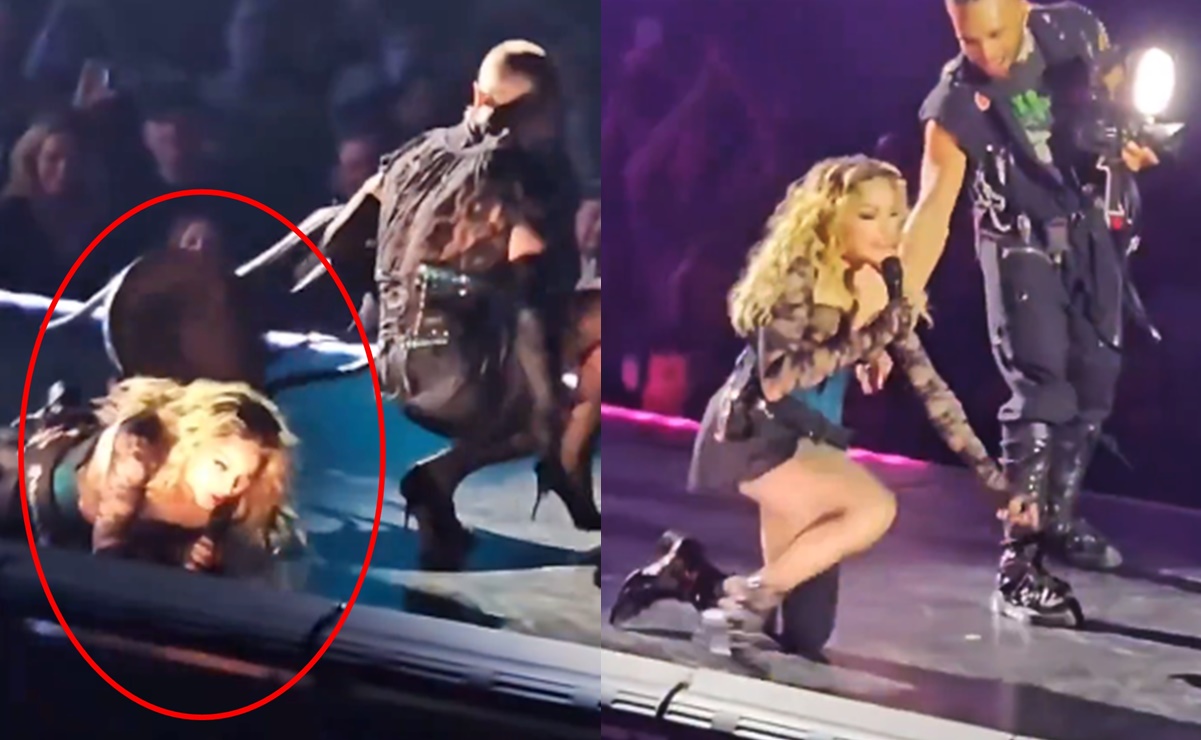 Madonna sufre tremenda caída arriba del escenario tras tropiezo de uno de sus bailarines