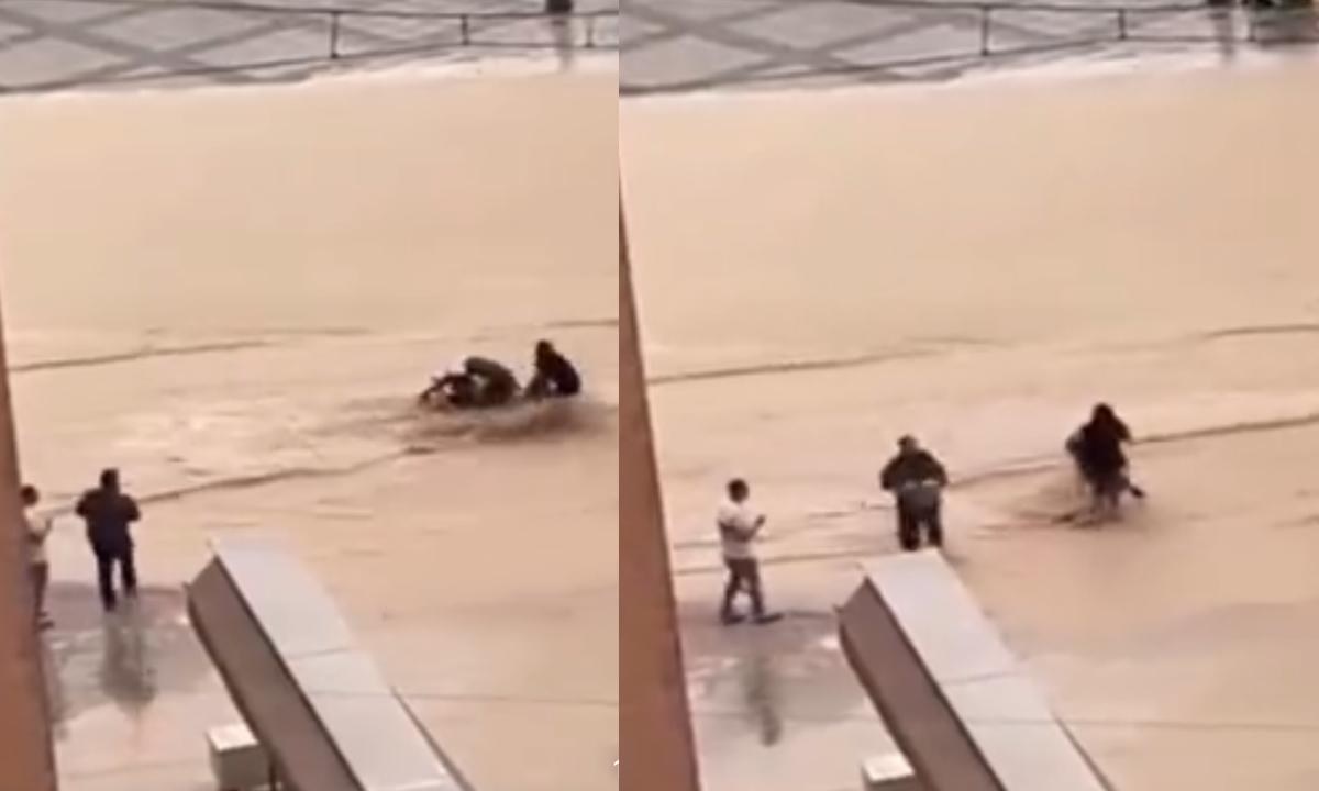 ¡Casi se lo lleva el agua! Mujer trató de cruzar inundación con un bebé