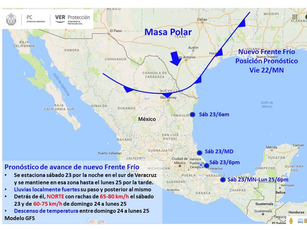 Emiten alerta gris por frente frío 17 en Veracruz